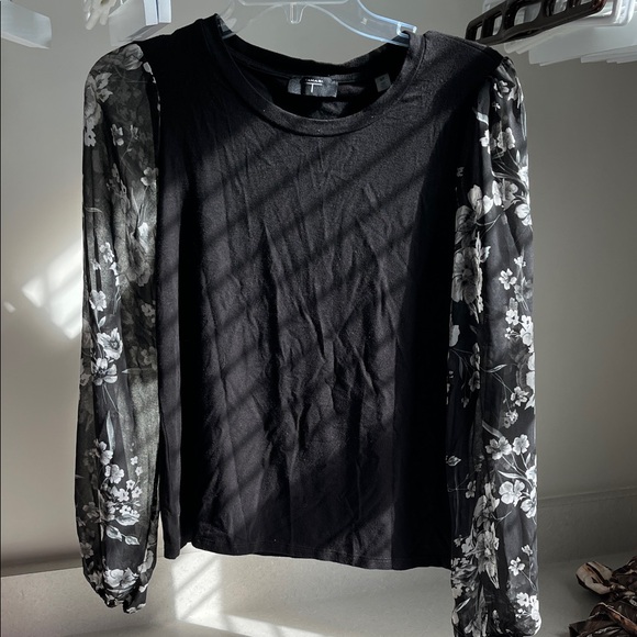 Tahari Tops - Tahari Black Blouse with Floral Sheer Sleeves